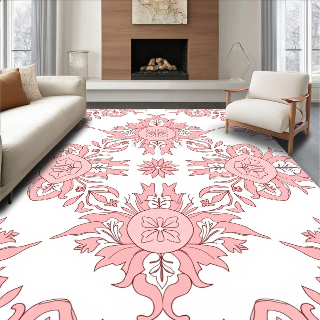 Soft Pink Floral Medallion Arrangement Rug