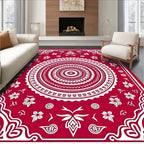 Crimson Floral Mandala Radial Rug