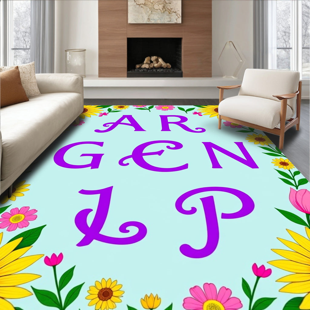 Purple Garden Flower Alphabet Rug