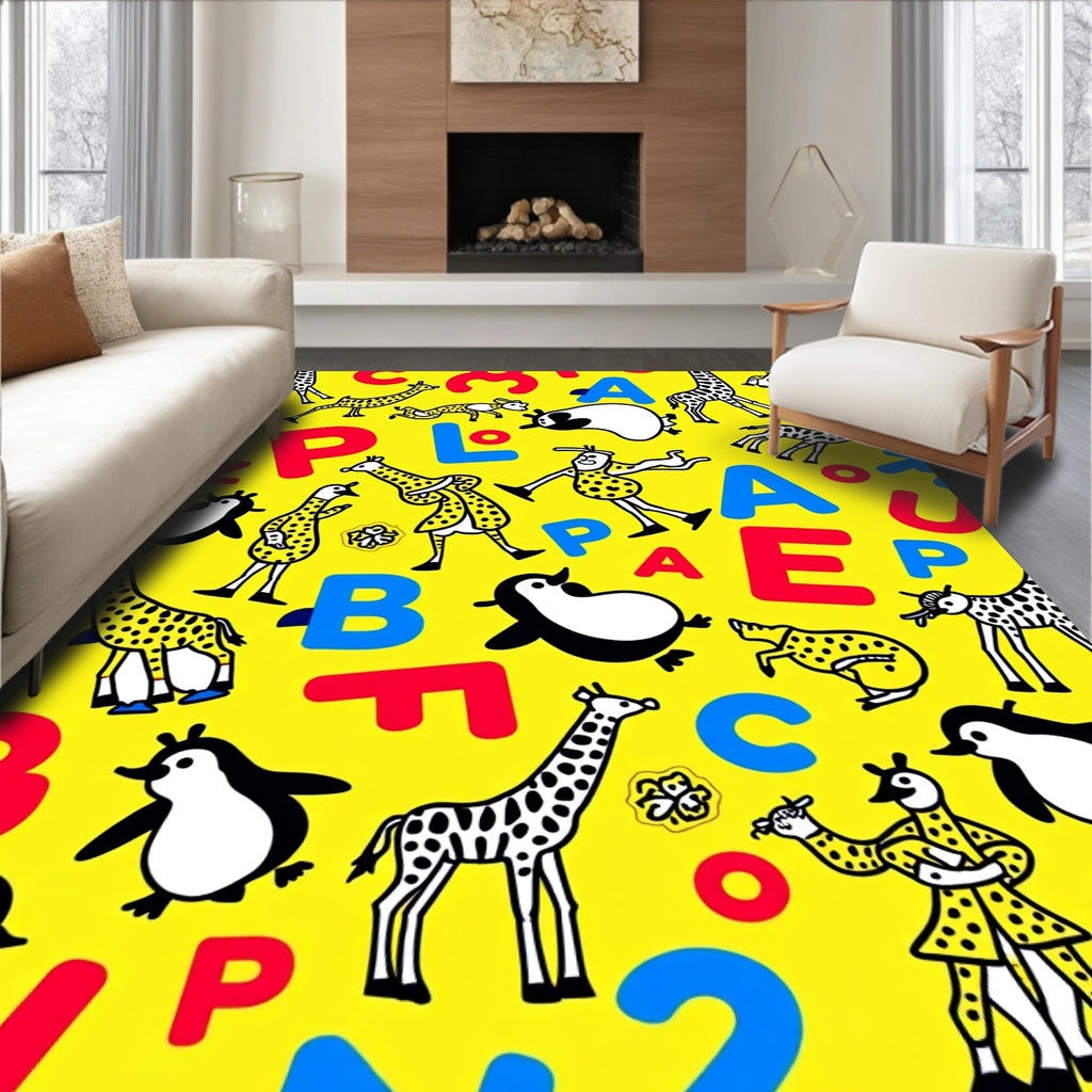 Playful Animals Alphabet Yellow Rug