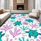 Whimsical Teal Turtle Coral Garden Rug