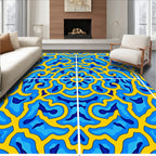 Vibrant Blue and Yellow Organic Swirl Rug
