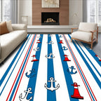 Nautical Red White Blue Anchor Lighthouse Stripes Rug