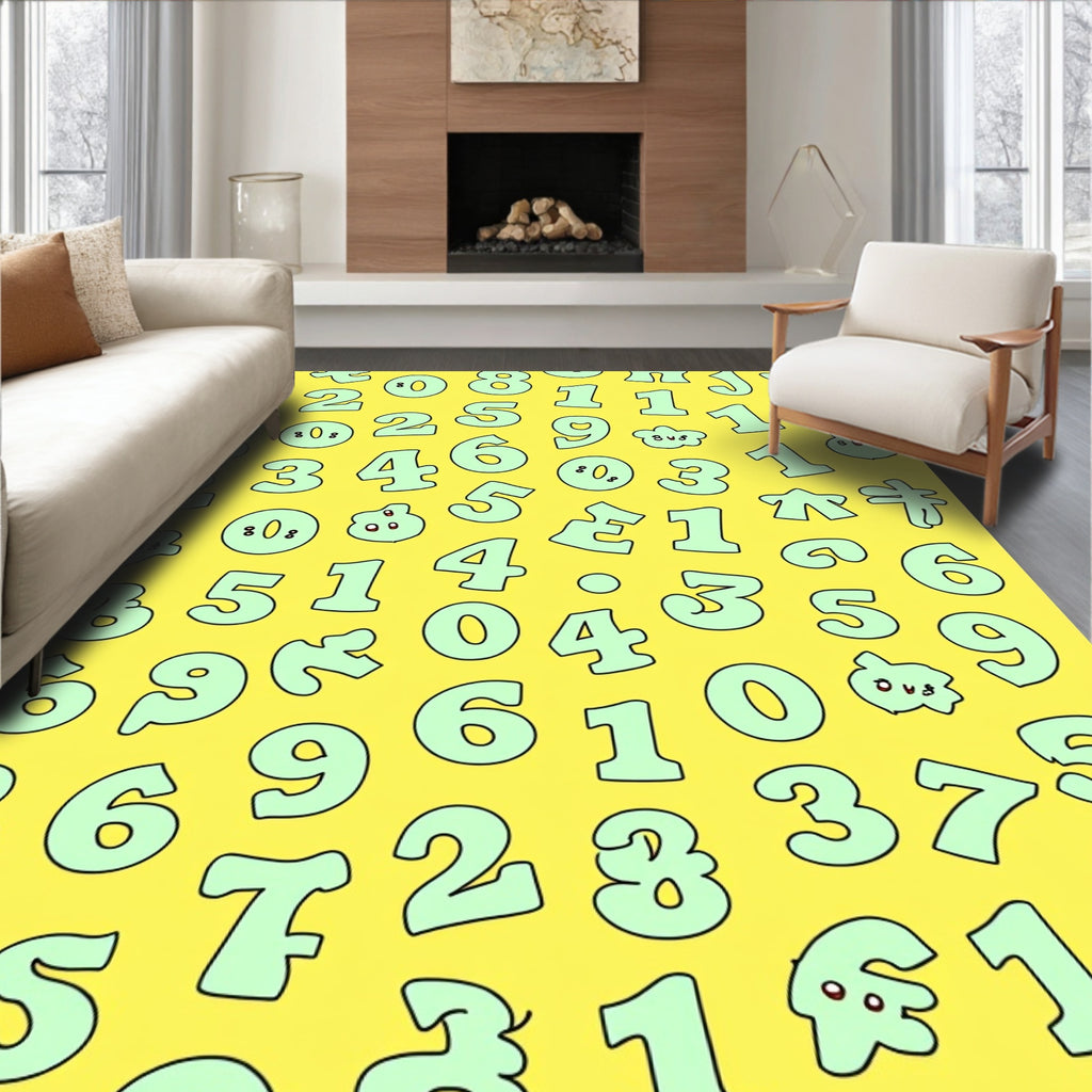 Pastel Numbers Collection on Yellow Field Rug