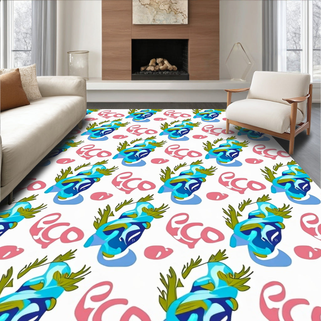 Abstract Blue Pink Leafy Arrangement Rug
