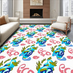 Abstract Blue Pink Leafy Arrangement Rug