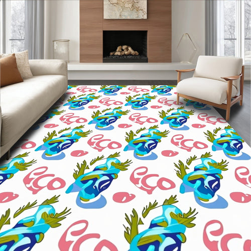 Abstract Blue Pink Leafy Arrangement Rug