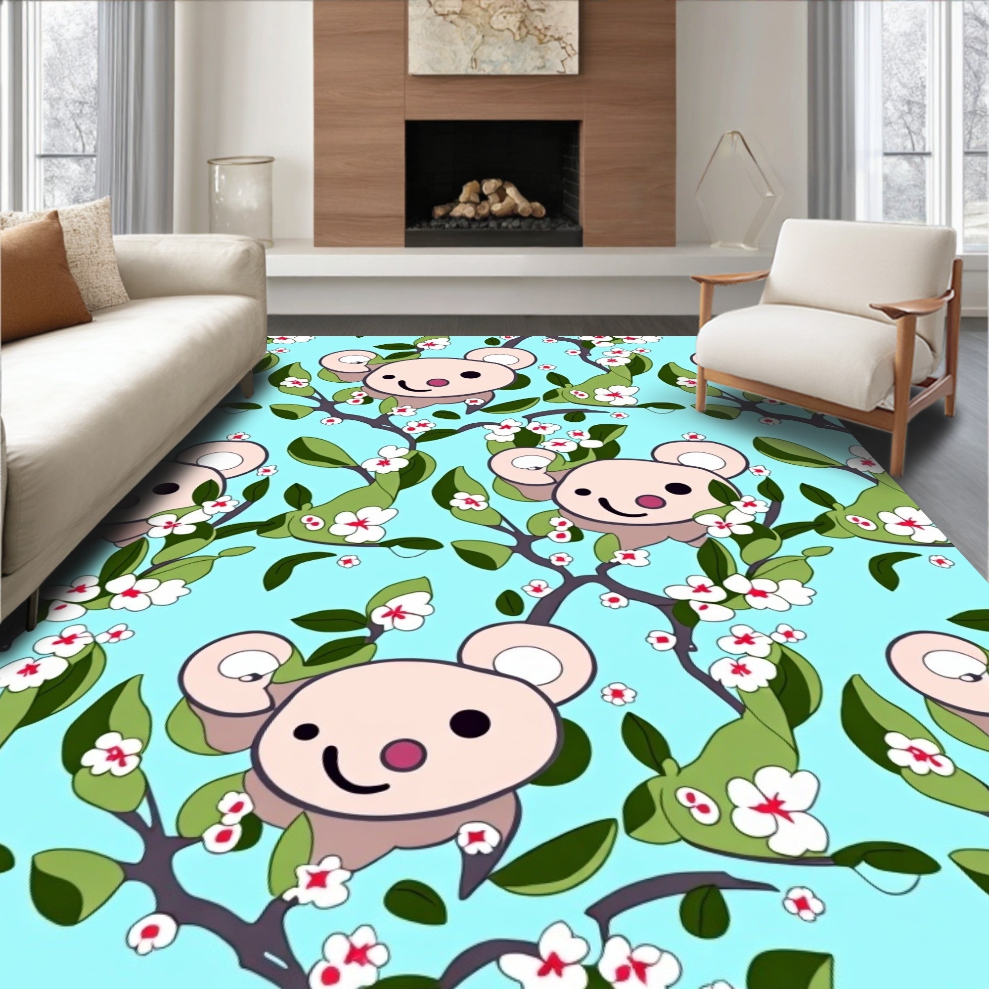 Playful Koalas Amongst Cherry Blossoms Rug