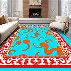 Bright Orange Swirls Teal Border Rug