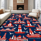 Nautical Red White Ships Seabirds Rug
