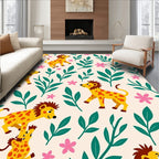 Cute Yellow Lion Jungle Flora Rug
