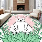 Cute White Bunny Surrounded by Greenery Rug