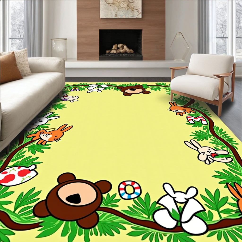 Whimsical Woodland Animals Alphabet Border Rug