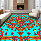 Vibrant Coral Sunburst Kaleidoscope Rug