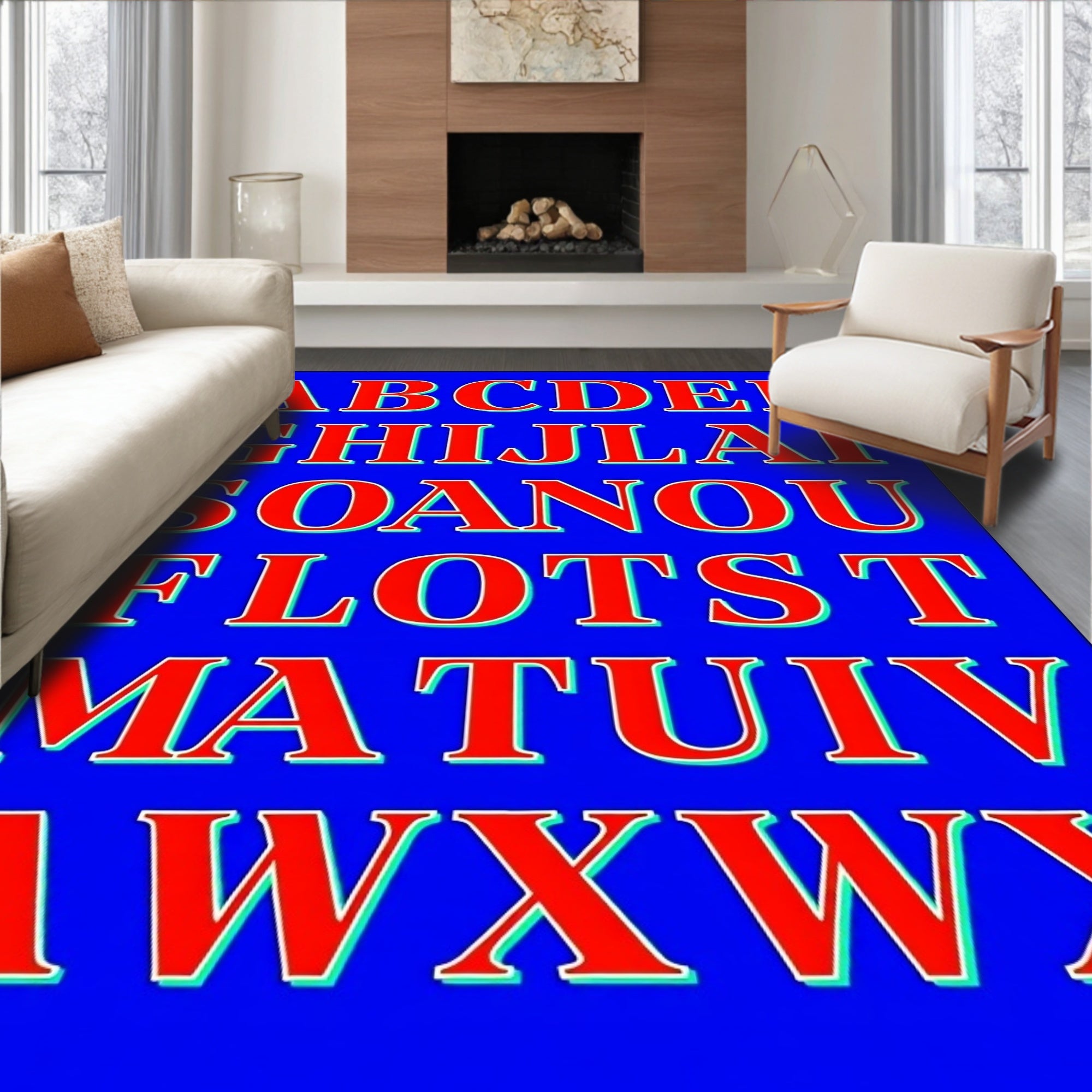 Bold Red Alphabet Grid Rug