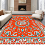 Orange Teal Floral Medallion Garden Rug