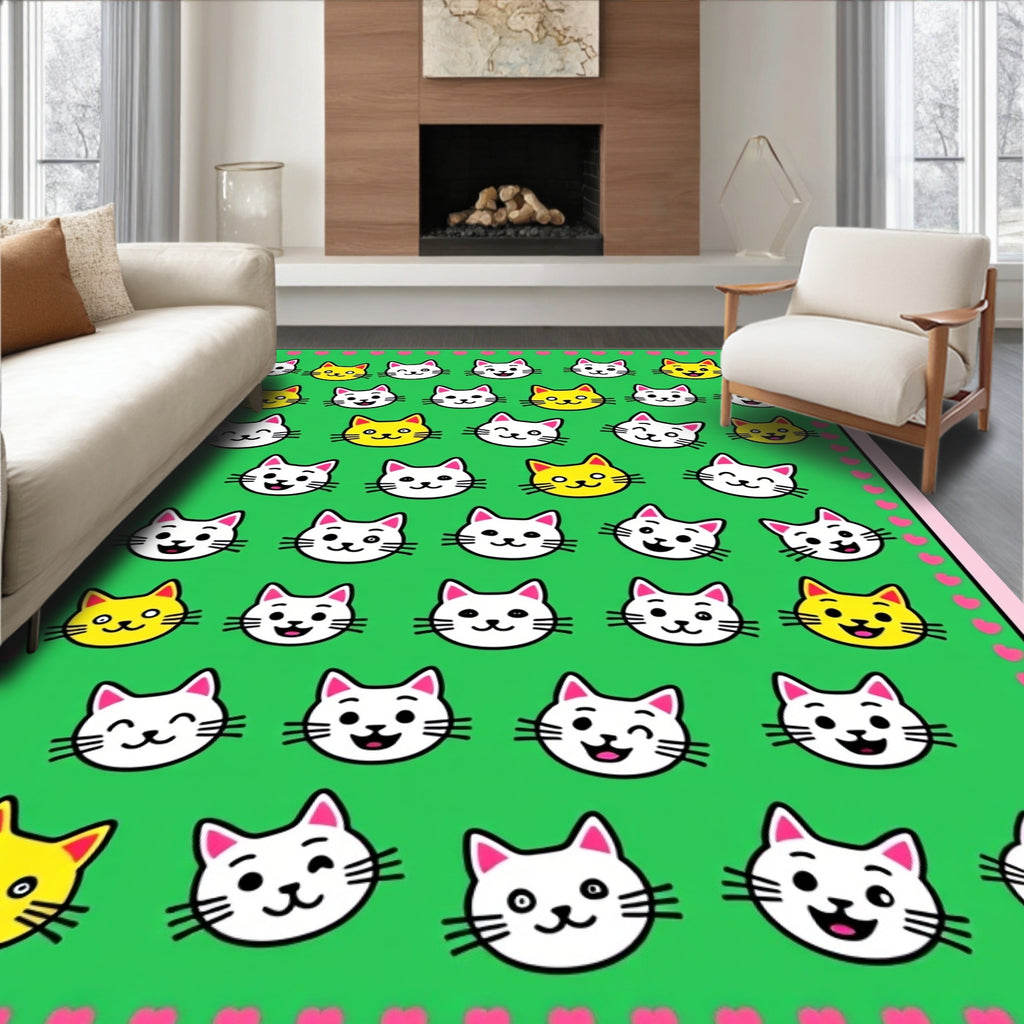 Cute Yellow and White Cat Faces Rug
