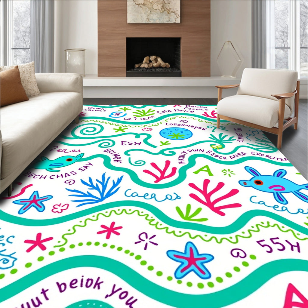 Funky Whimsical Sea Creature Swirls Rug