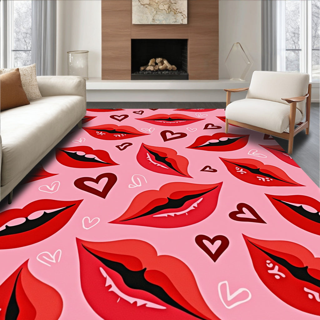 Red Lips Heart Background Rug