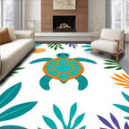 Tropical Sea Turtle Aqua Orange Foliage Rug