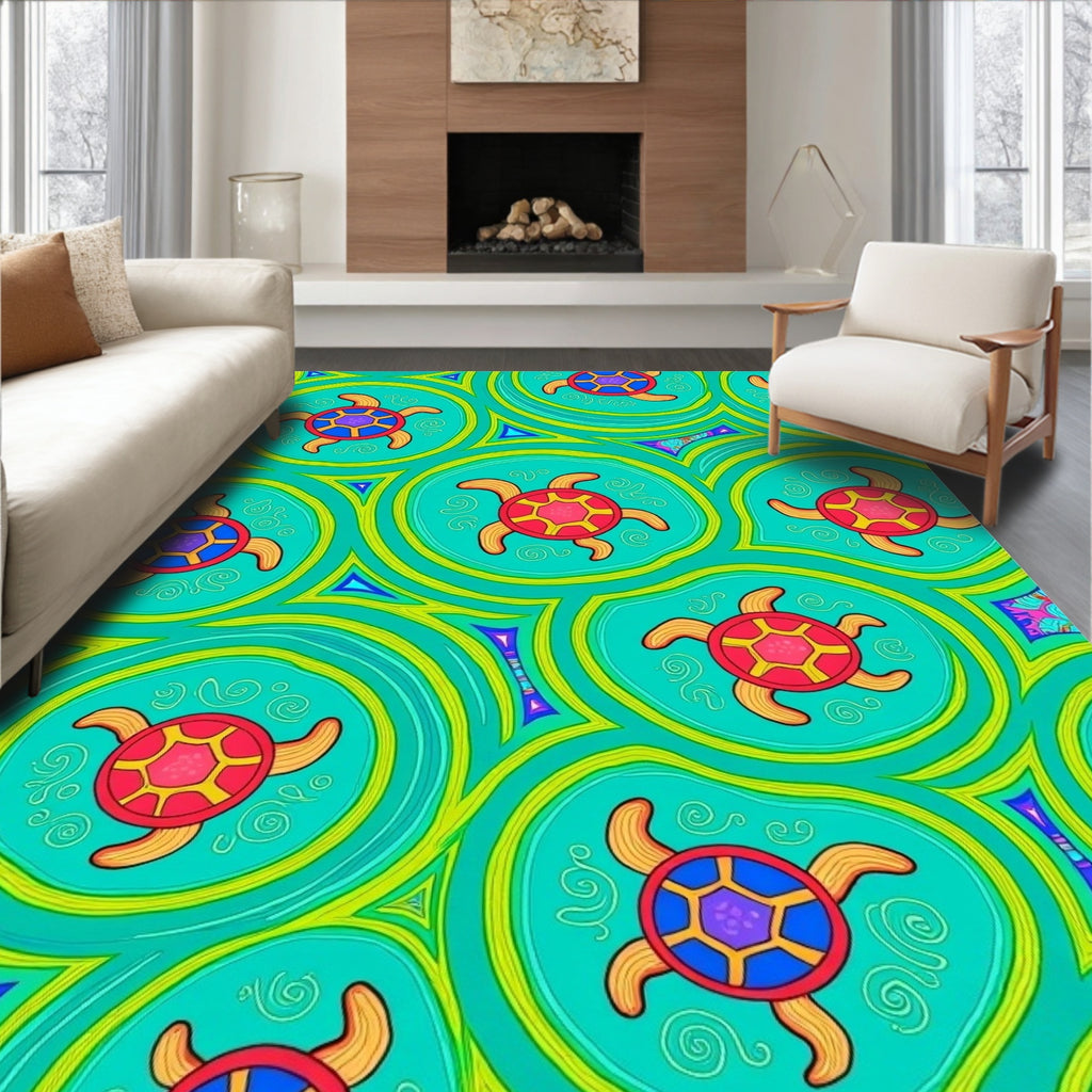 Vibrant Turquoise Turtle Mosaic Rug