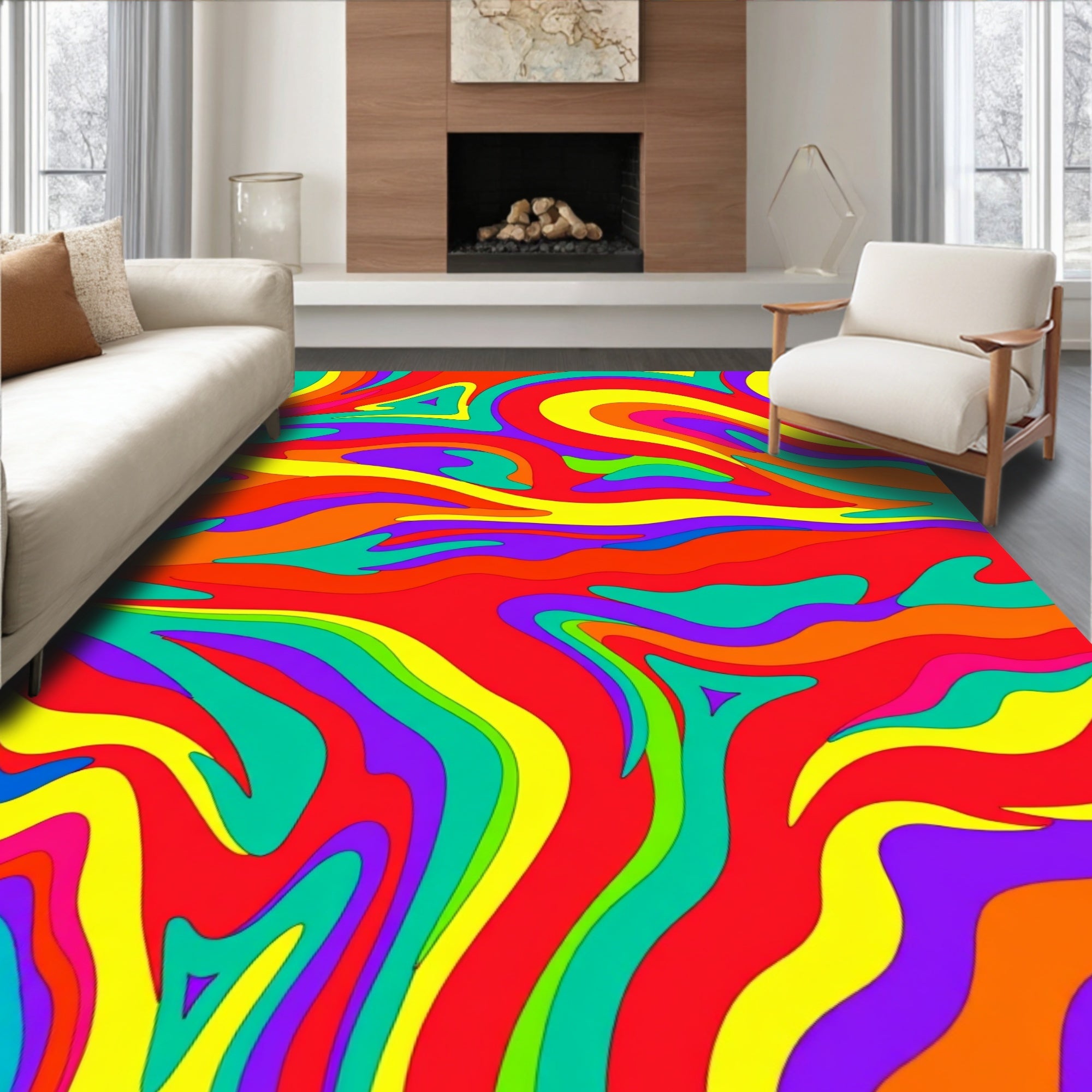 Vivid Rainbow Swirl Organic Flow Rug
