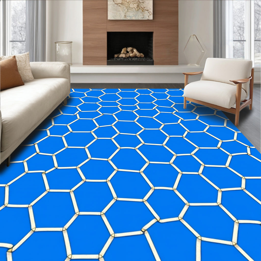 Cobalt Blue Hexagonal Net Rug