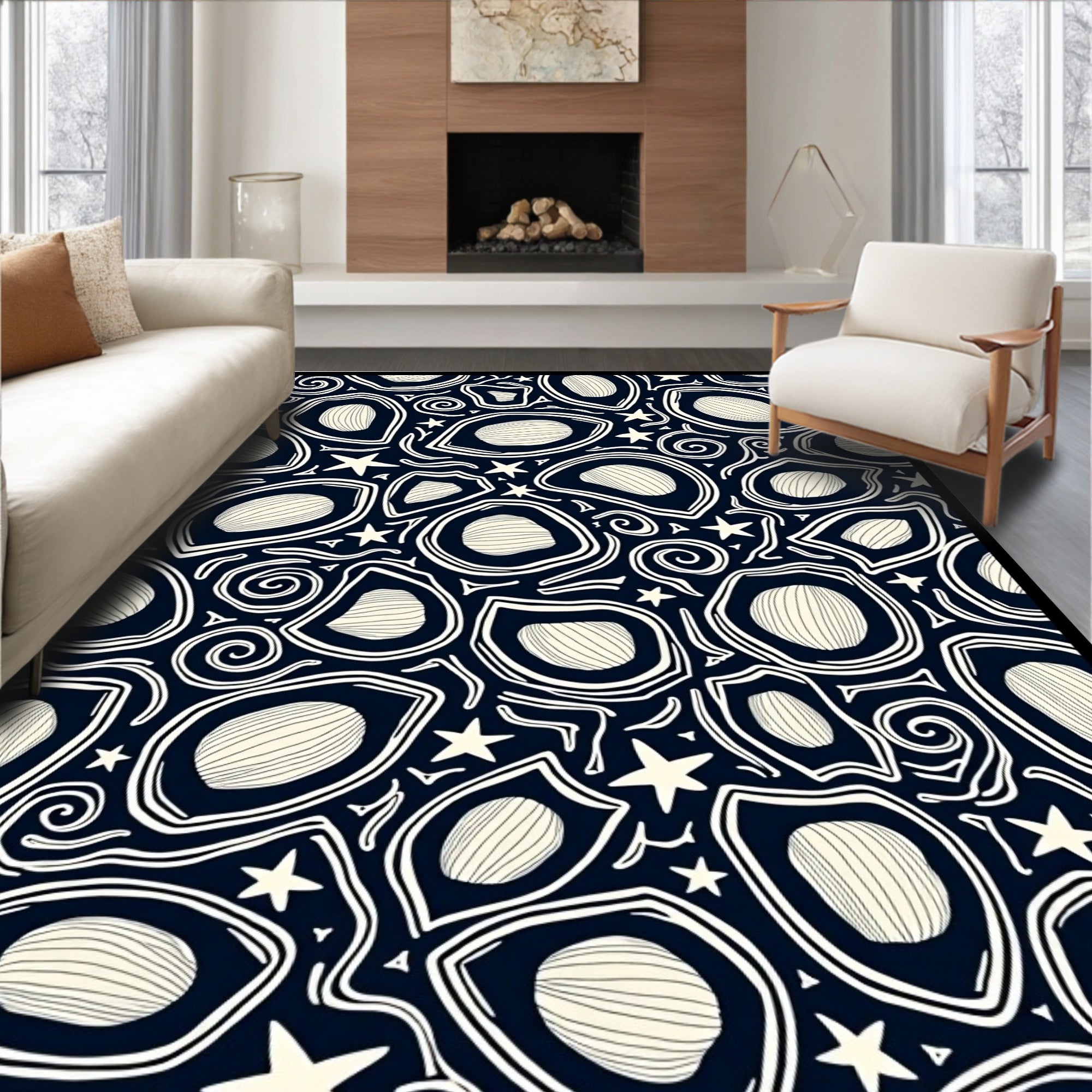 Dark Blue Cosmic Shell Star Rug