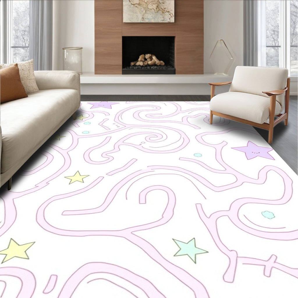 Pastel Pink Swirls with Stars Rug