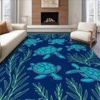 Aqua Turtles In Seaweed Garden Rug