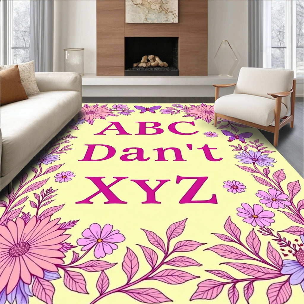 Pink Floral Butterfly Alphabet Border Rug