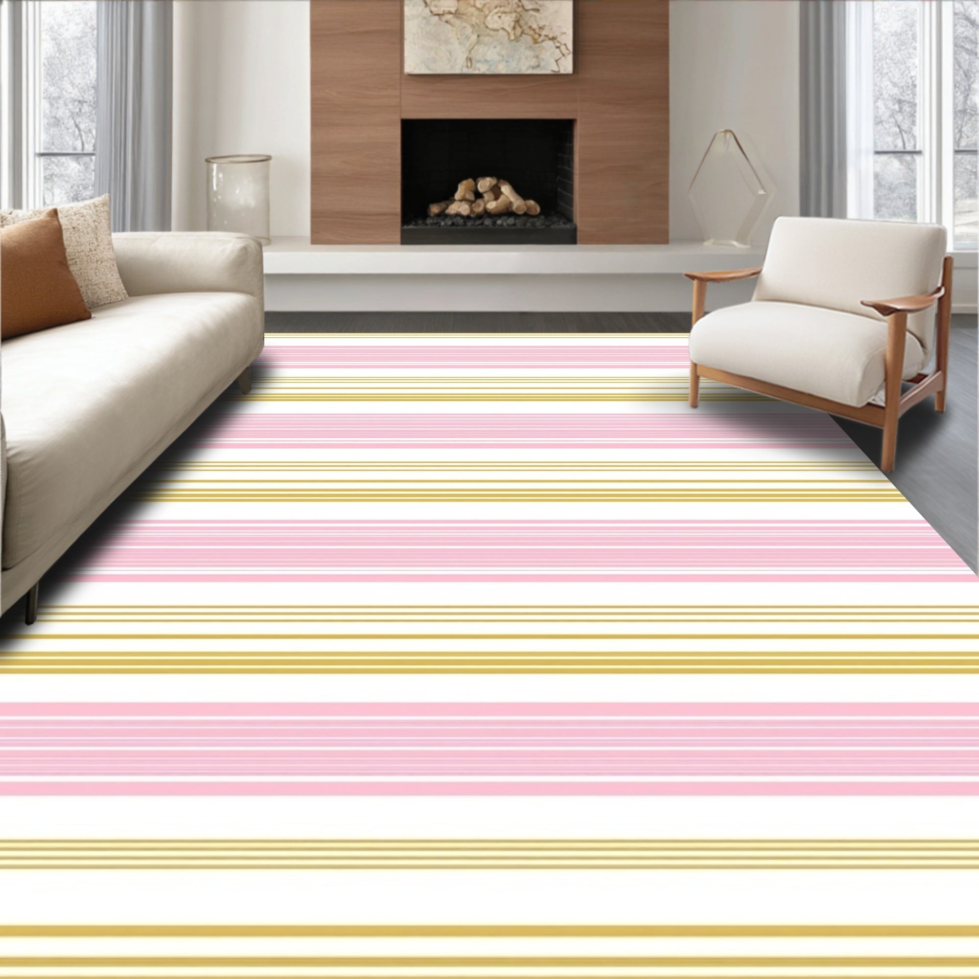 Soft Pink Gold Stripe Harmony Rug
