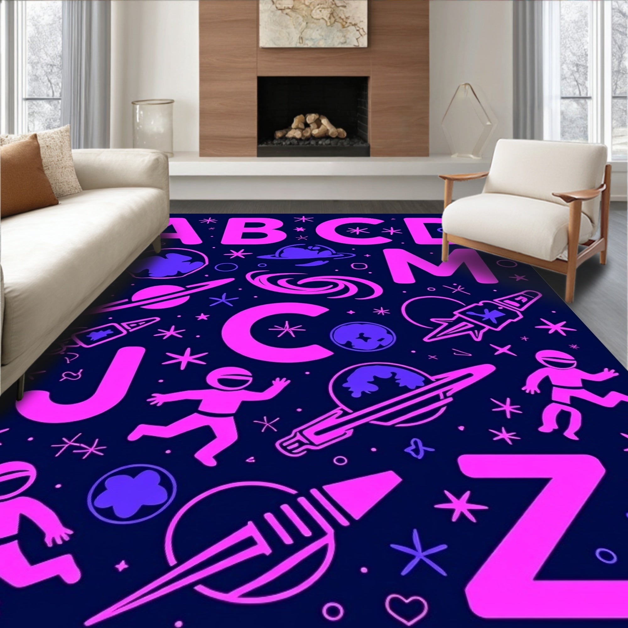 Cosmic Pink and Purple Alphabet Galaxy Rug