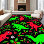 Red Green Dinosaur Poinsettia Holiday Rug
