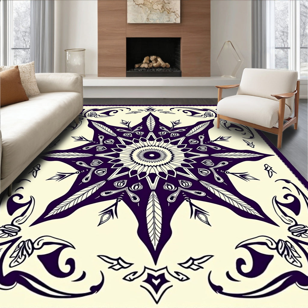 Deep Plum Starburst Mandala Art Rug