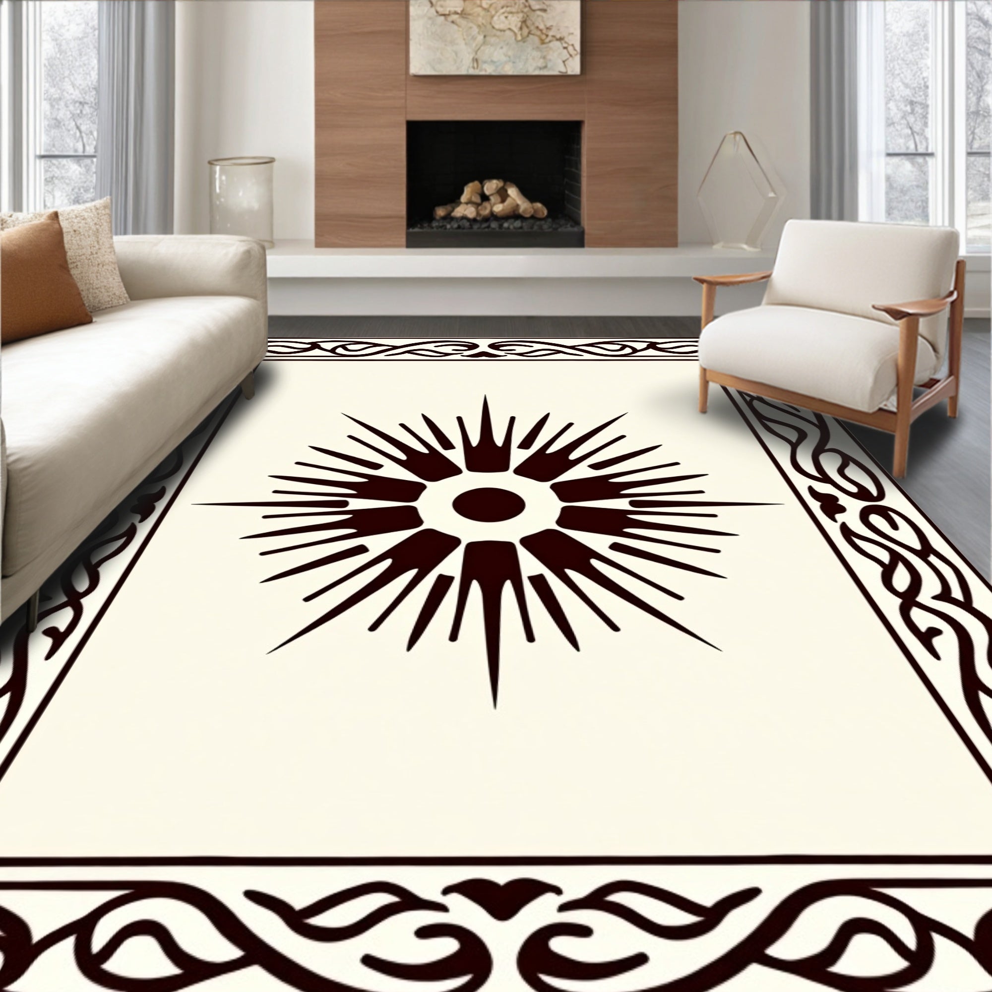 Bold Dark Sunburst Frame Rug