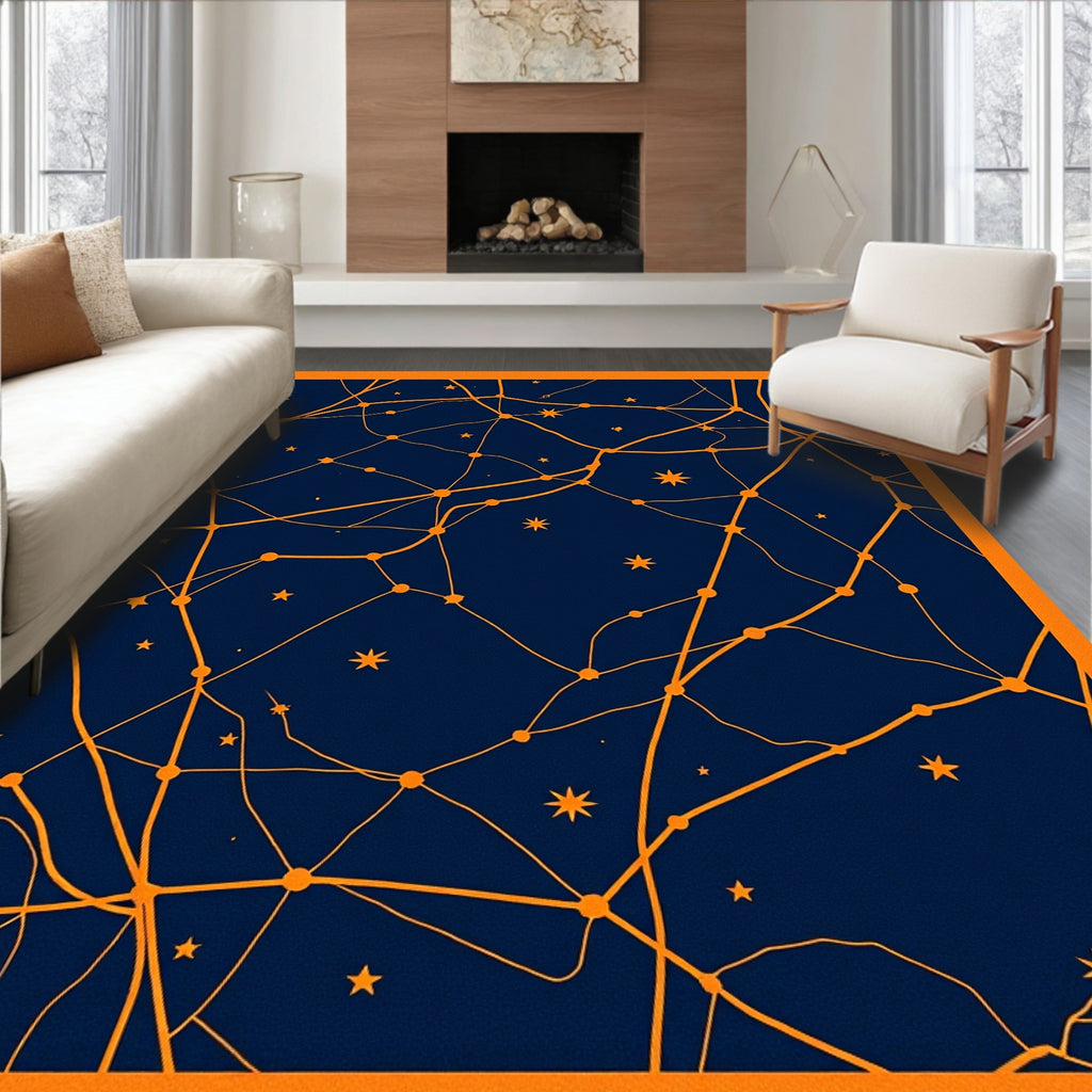 Cosmic Orange Lines Celestial Map Rug