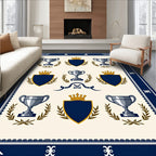 Navy Blue Crest Laurel Trophies Rug