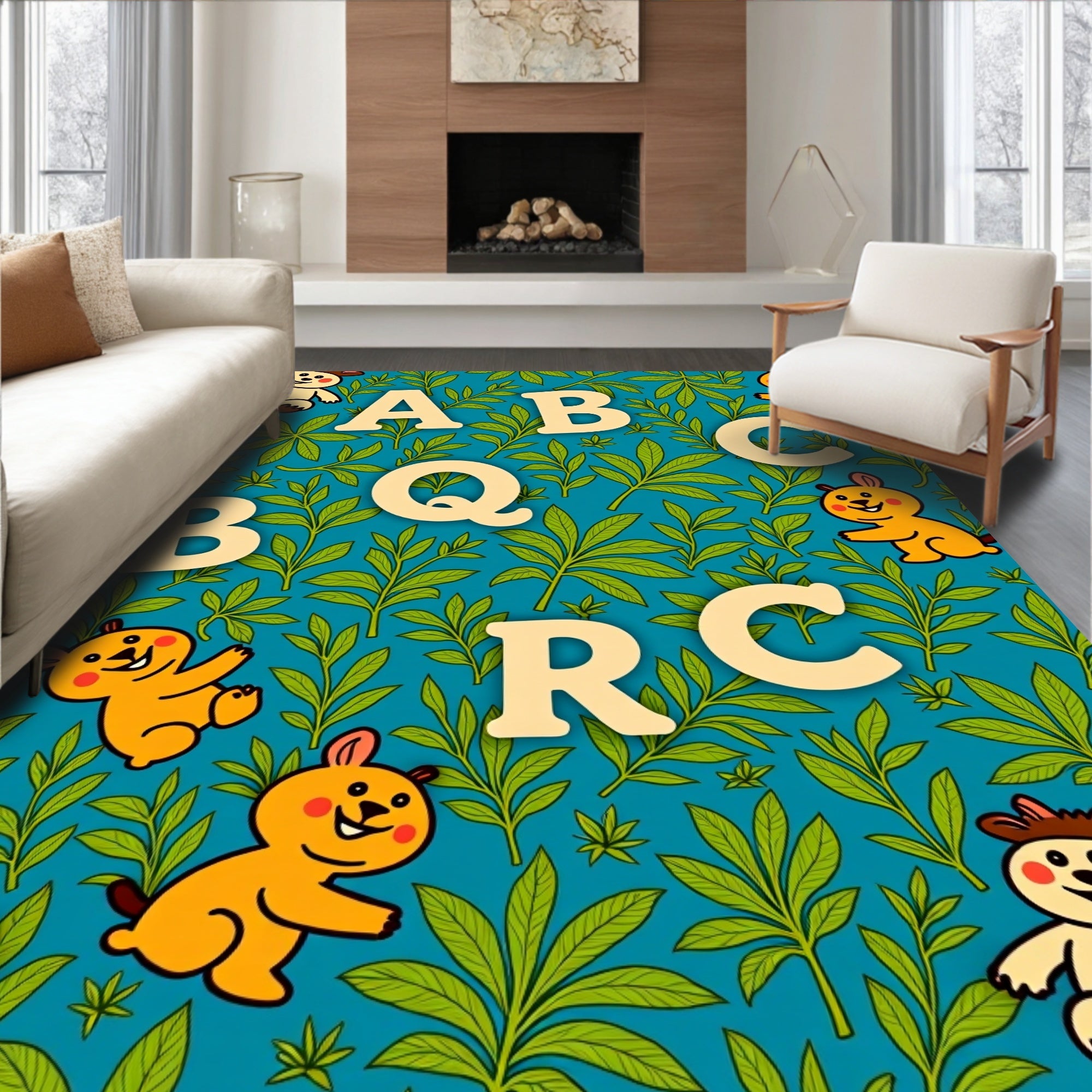 Whimsical Cartoon Bears Alphabet Garden Rug
