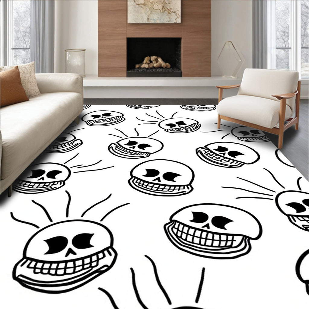 Whimsical Grinning Skull Repeating Pattern Rug