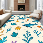 Playful Blue Dolphin Coral Scene Rug