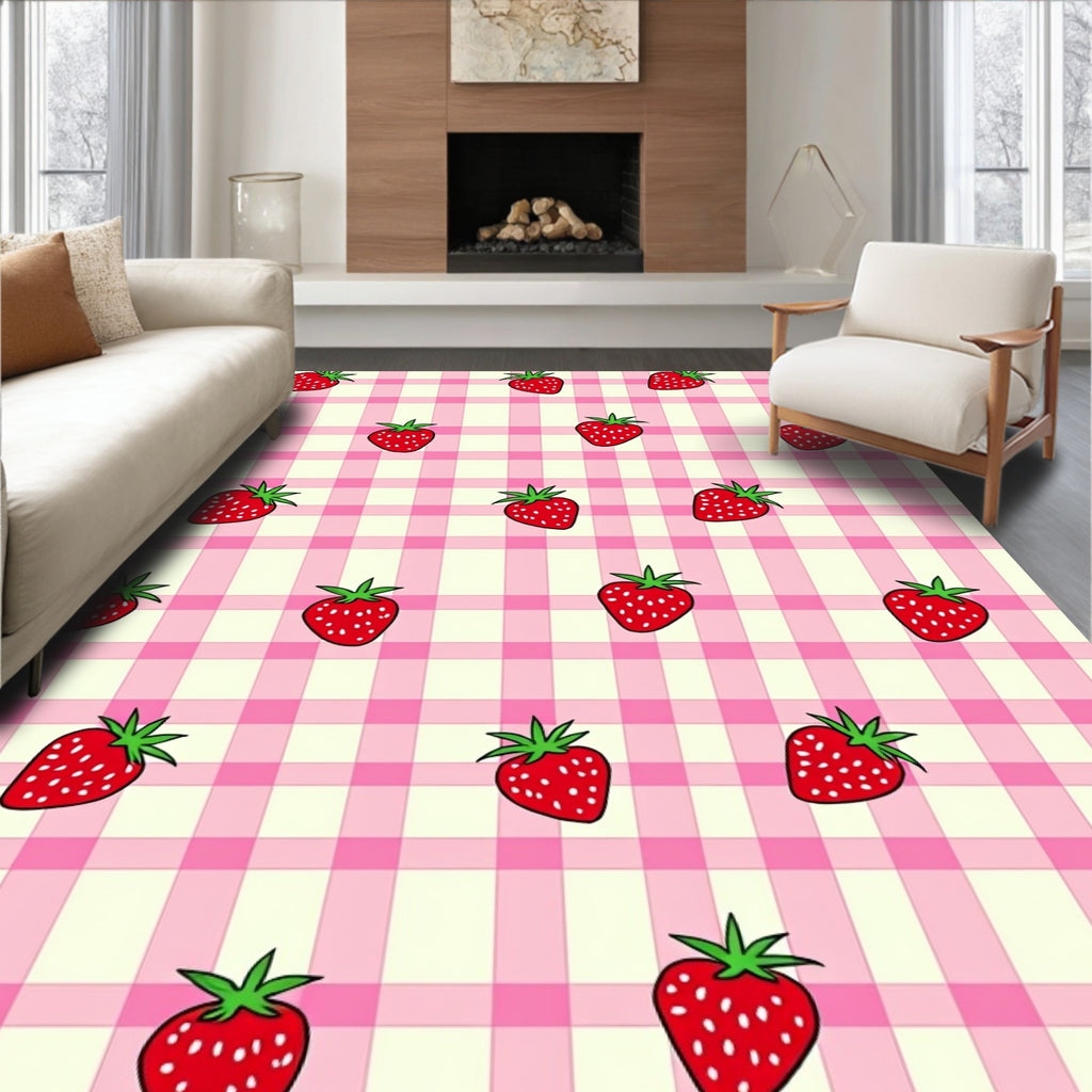 Red Strawberry Gingham Checks Rug