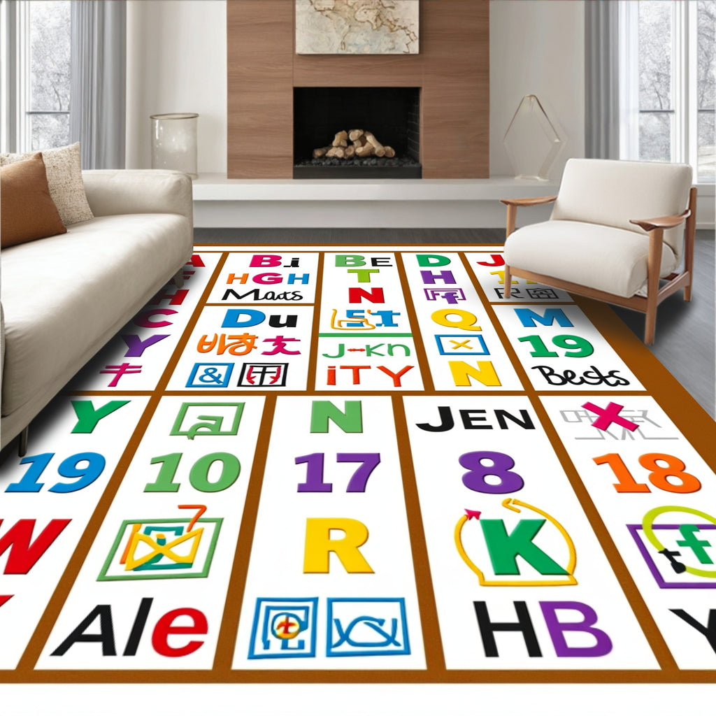 Multicolor Alphabet Number Icons Rug