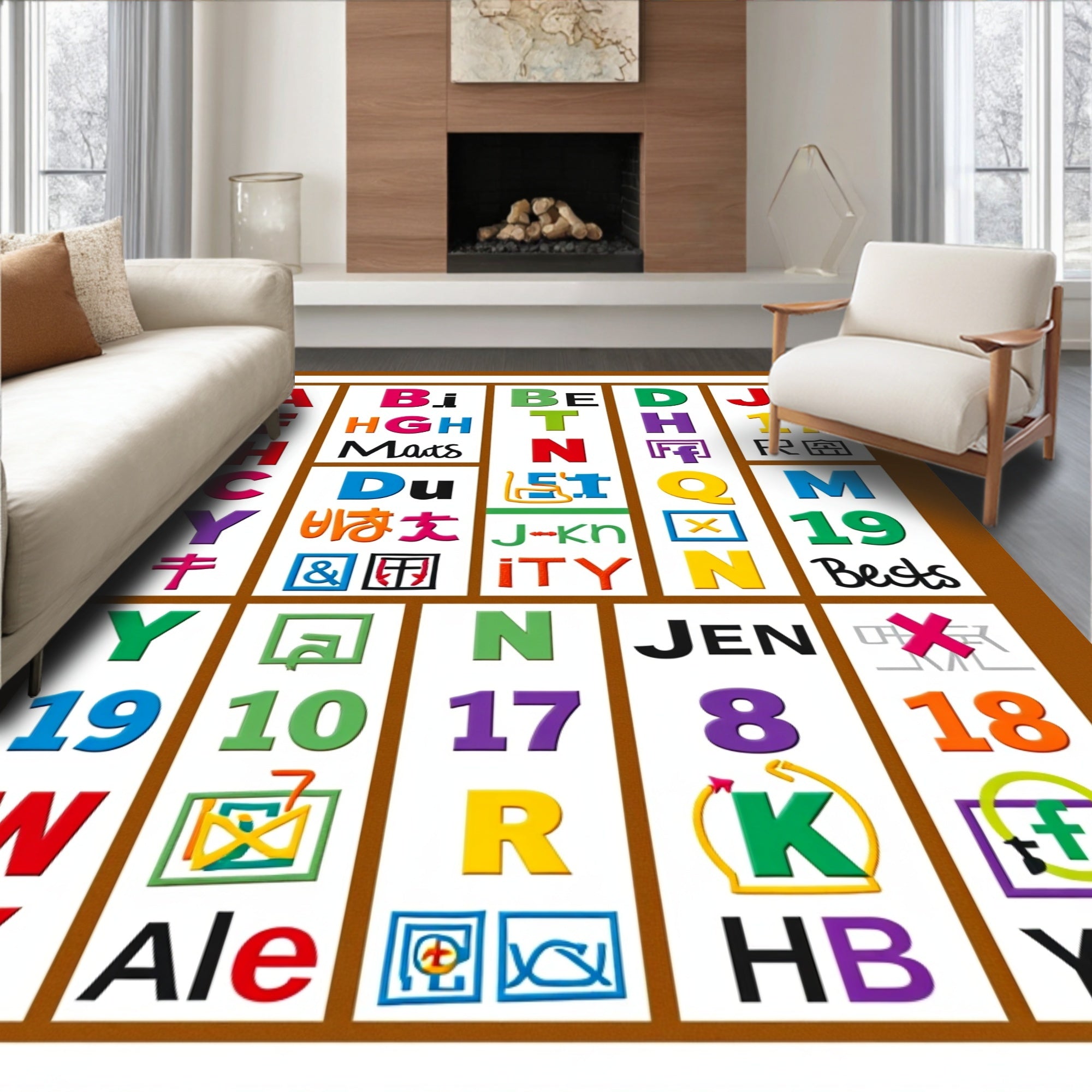 Multicolor Alphabet Number Icons Rug