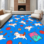 Cute White Cats Playful Orange Balls Rug