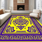 Vibrant Yellow Purple Floral Medallion Rug