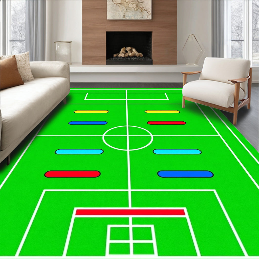 Green Field With Colorful Horizontal Stripes Rug