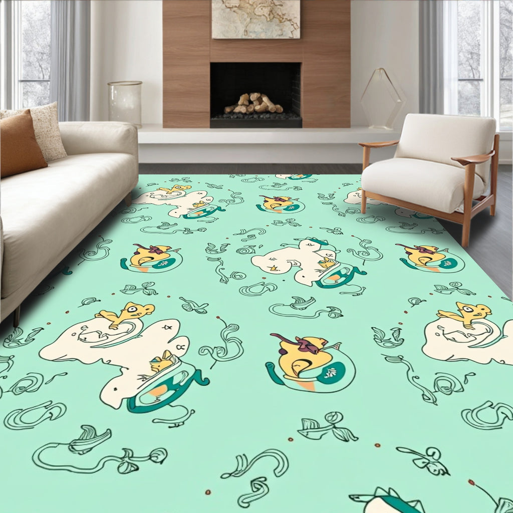 Whimsical Yellow Creature Abstract Flow Rug