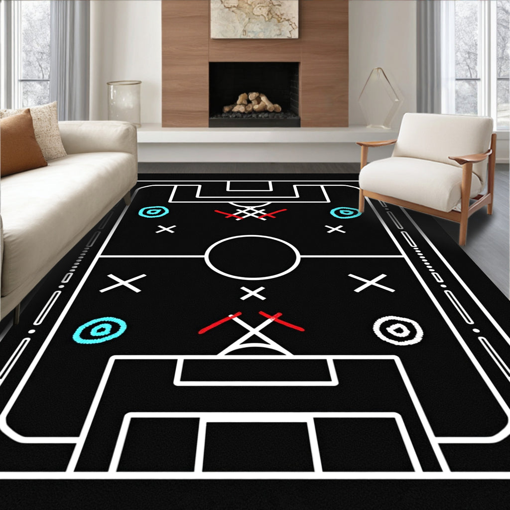 Black Soccer Strategy Board Rug