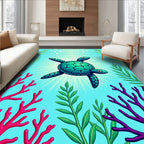Turquoise Two Headed Turtle Coral Garden Rug